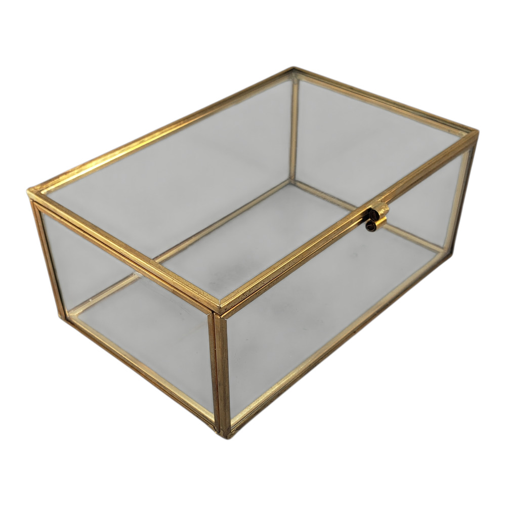 Vintage Glass Display Box Rectangular Trinket Jewelry Storage dresser Vanity